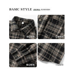 氣質有型！重磅磨毛繙領格子襯衫秋季寬鬆休閒長袖襯衣男羽絨馬甲