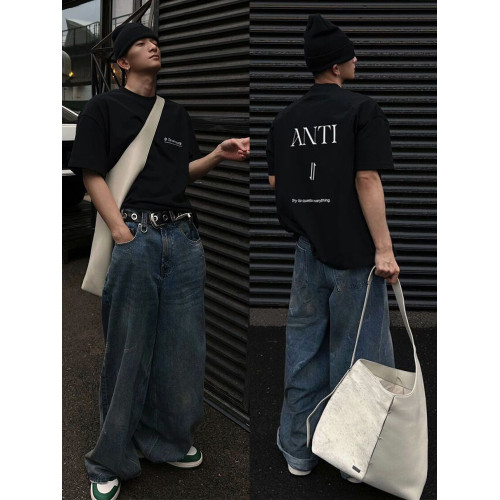 美式潮牌純棉短袖t恤男士寬鬆2025新款夏季黑色重磅痞帥炸街上衣