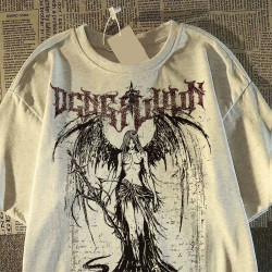 歐美高街hiphop亞文化復古女神印花短袖t恤男夏季潮牌痞帥上衣服