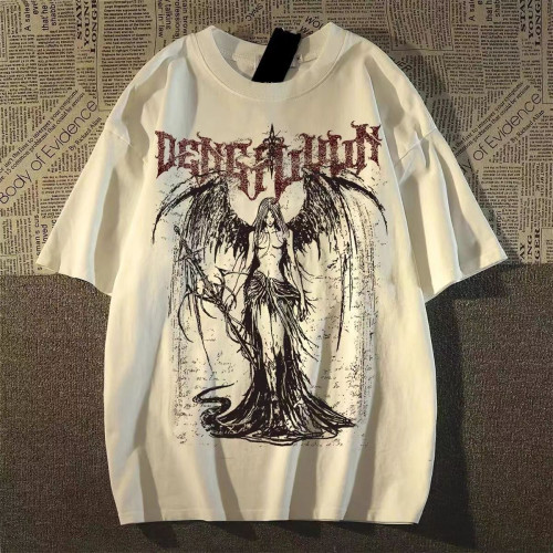 歐美高街hiphop亞文化復古女神印花短袖t恤男夏季潮牌痞帥上衣服