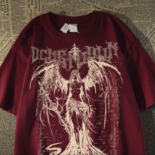 歐美高街hiphop亞文化復古女神印花短袖t恤男夏季潮牌痞帥上衣服