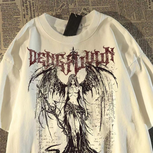 歐美高街hiphop亞文化復古女神印花短袖t恤男夏季潮牌痞帥上衣服