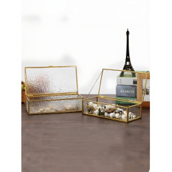 簡約復古金邊透明玻璃首飾盒歐式珠寶收納盒精緻防氧化擺件消磁盒