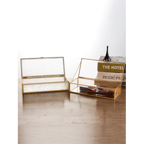 簡約復古金邊透明玻璃首飾盒歐式珠寶收納盒精緻防氧化擺件消磁盒