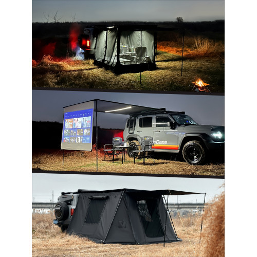 簡森戶外黑化車邊帳黑膠天幕帳篷鋁側帳越野遮陽棚露營房車用宇宙
