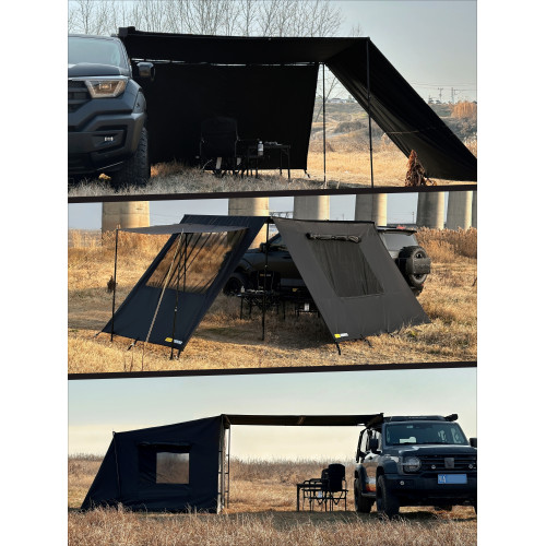 簡森戶外黑化車邊帳黑膠天幕帳篷鋁側帳越野遮陽棚露營房車用宇宙