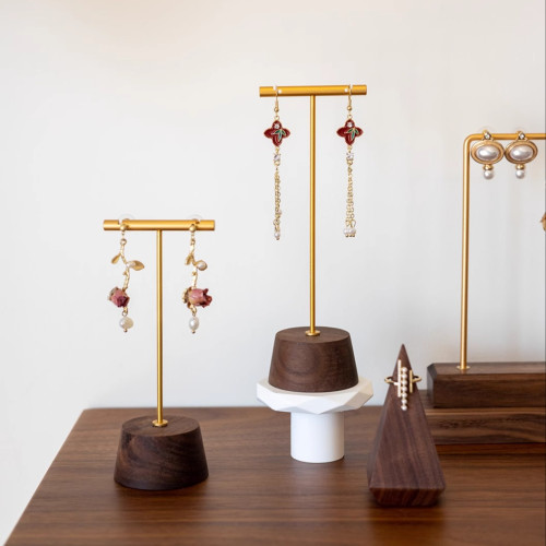 胡桃木耳環架子展示架立式耳墜架子陳列耳飾掛架耳釘架拍照道具