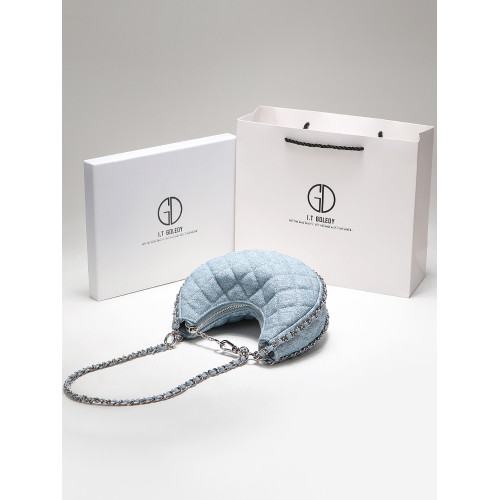 itGdledy小衆包包腋下牛仔包包女2026新款菱格鏈條月牙包斜背小包