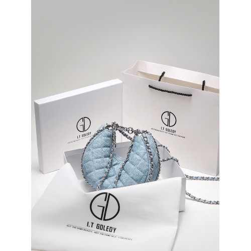 itGdledy小衆包包腋下牛仔包包女2026新款菱格鏈條月牙包斜背小包