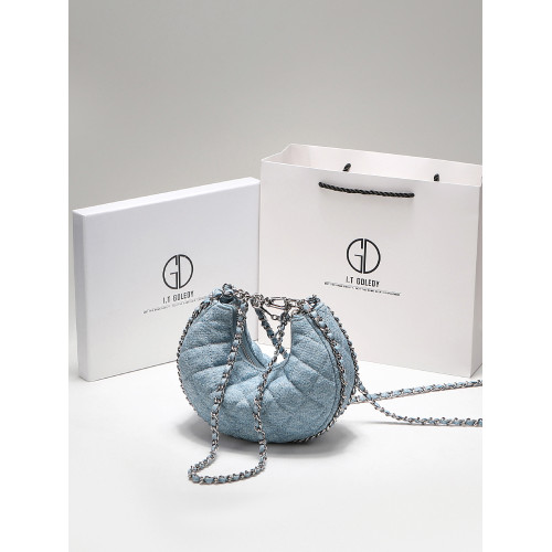 itGdledy小衆包包腋下牛仔包包女2026新款菱格鏈條月牙包斜背小包