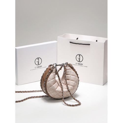 itGdledy小衆包包腋下牛仔包包女2026新款菱格鏈條月牙包斜背小包