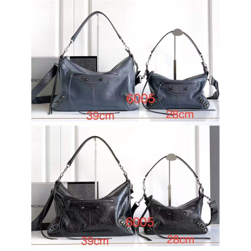 26新春款黑色機車包女腋下包大容量油蠟皮hobo包金屬鉚釘單肩包