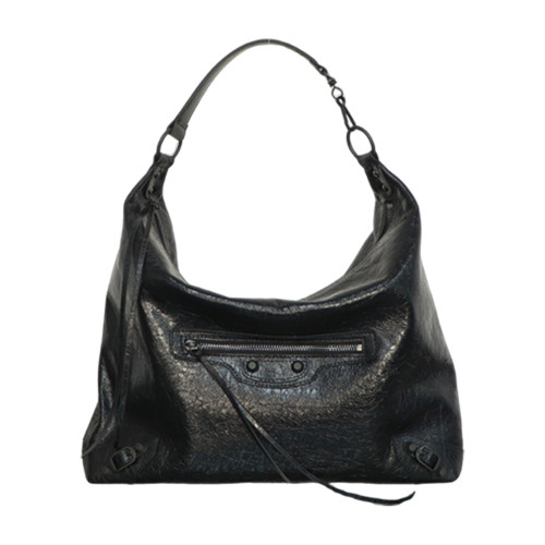 26新春款黑色機車包女腋下包大容量油蠟皮hobo包金屬鉚釘單肩包