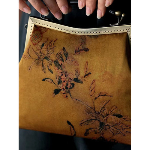 原創國風復古新款香雲紗旗袍手拎包可斜背中式手工手提包媽媽包包