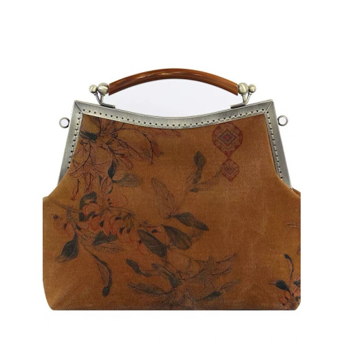 原創國風復古新款香雲紗旗袍手拎包可斜背中式手工手提包媽媽包包