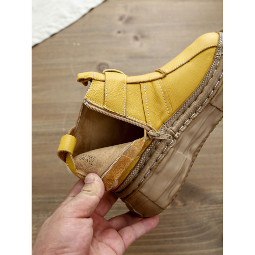 森女系復古文藝牛皮切爾西靴厚底保暖拉鍊大頭馬丁靴手工顯瘦短靴