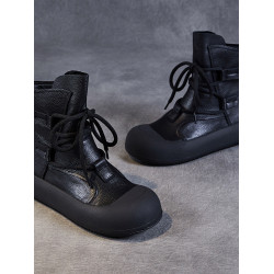 真皮手工復古羅馬靴女2026秋季新款厚底中筒休閒馬丁靴牛皮短靴