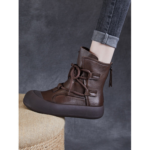 真皮手工復古羅馬靴女2026秋季新款厚底中筒休閒馬丁靴牛皮短靴 真皮手工復古羅馬靴女2026秋季新款厚底中筒休閒馬丁靴牛皮短靴