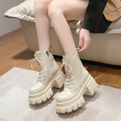 歐洲站增高9cm馬丁靴女2025秋冬新款小個子厚底騎士靴松糕短靴子