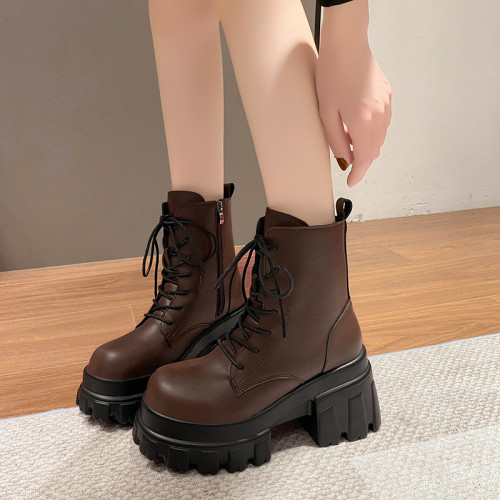 歐洲站增高9cm馬丁靴女2025秋冬新款小個子厚底騎士靴松糕短靴子 歐洲站增高9cm馬丁靴女2025秋冬新款小個子厚底騎士靴松糕短靴子