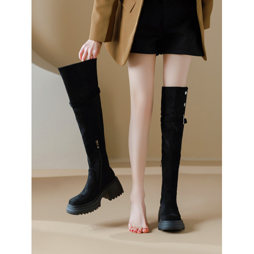 過膝長靴女厚底內增高美拉德長筒靴子厚底大筒圍加寬胖mm大碼加絨 過膝長靴女厚底內增高美拉德長筒靴子厚底大筒圍加寬胖mm大碼加絨