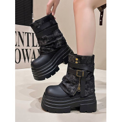 牛仔褲琯靴女厚底小個子英倫風馬丁靴新款秋冬復古堆堆加絨短靴女