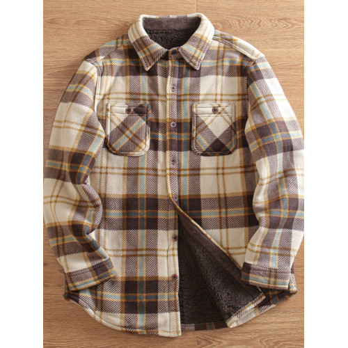 出口北美 冬季男士寬鬆加絨加厚防風保暖羊羔絨格子襯衫外套 大碼