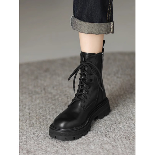 超軟全牛皮厚底馬丁靴女春秋單靴2025冬新款英倫風軟底系帶短靴絨 超軟全牛皮厚底馬丁靴女春秋單靴2025冬新款英倫風軟底系帶短靴絨