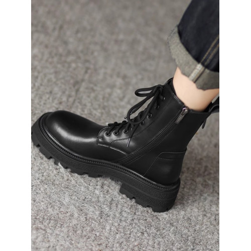 超軟全牛皮厚底馬丁靴女春秋單靴2025冬新款英倫風軟底系帶短靴絨 超軟全牛皮厚底馬丁靴女春秋單靴2025冬新款英倫風軟底系帶短靴絨