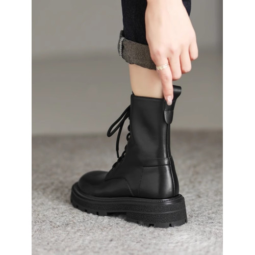 超軟全牛皮厚底馬丁靴女春秋單靴2025冬新款英倫風軟底系帶短靴絨 超軟全牛皮厚底馬丁靴女春秋單靴2025冬新款英倫風軟底系帶短靴絨