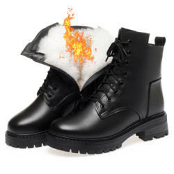 全牛皮馬丁靴女鞋冬季新款加絨加厚短靴真皮棉鞋羊毛女靴皮毛一體