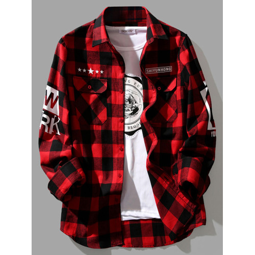 紅色格子襯衫男春秋款休閒襯衣痞帥潮流外套秋季2025新款上衣秋裝 紅色格子襯衫男春秋款休閒襯衣痞帥潮流外套秋季2025新款上衣秋裝