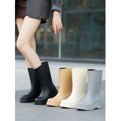 歐美時尚雨鞋女款高筒成人膠鞋女廚房防滑防油防水鞋厚底工作雨靴