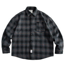 秋冬復古磨毛加厚格子襯衫男工裝長袖潮牌寬鬆毛呢襯衣休閒外套潮