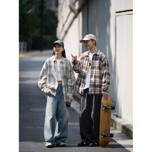 BELLKENIDEA 廓形純棉休閒寬鬆格子襯衫長袖男女外套復古潮流行 BELLKENIDEA 廓形純棉休閒寬鬆格子襯衫長袖男女外套復古潮流行