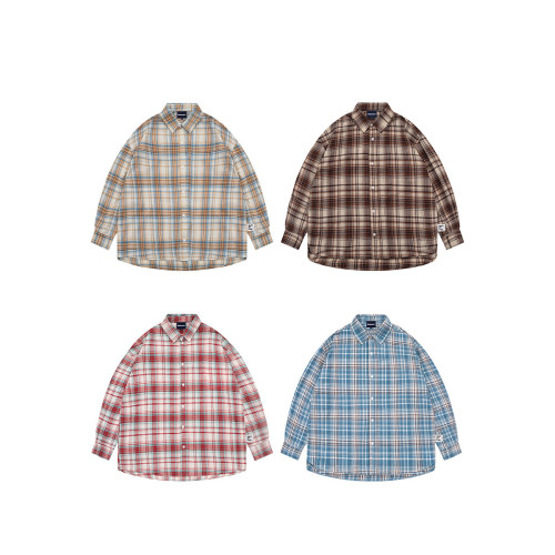 BELLKENIDEA 廓形純棉休閒寬鬆格子襯衫長袖男女外套復古潮流行 BELLKENIDEA 廓形純棉休閒寬鬆格子襯衫長袖男女外套復古潮流行