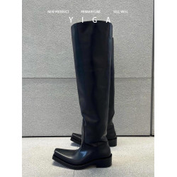 blcg巴黎方頭厚底長筒靴大筒圍男女同款堆堆靴顯瘦高筒翹頭馬丁靴