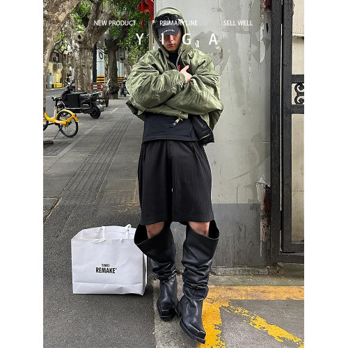 blcg巴黎方頭厚底長筒靴大筒圍男女同款堆堆靴顯瘦高筒翹頭馬丁靴