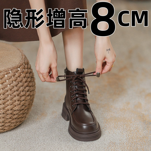 全真皮內增高馬丁靴女棕色2024新款英倫風小個子厚底短靴冬季加絨 全真皮內增高馬丁靴女棕色2024新款英倫風小個子厚底短靴冬季加絨
