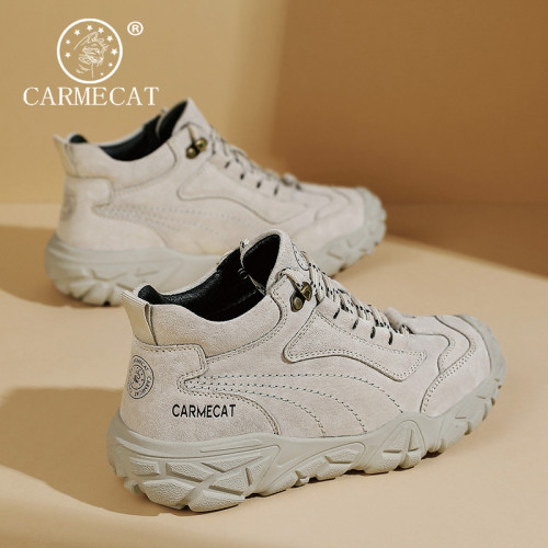 CARMECAT卡梅貓女鞋戶外登山鞋女運動徒步真皮加絨休閒短靴馬丁靴
