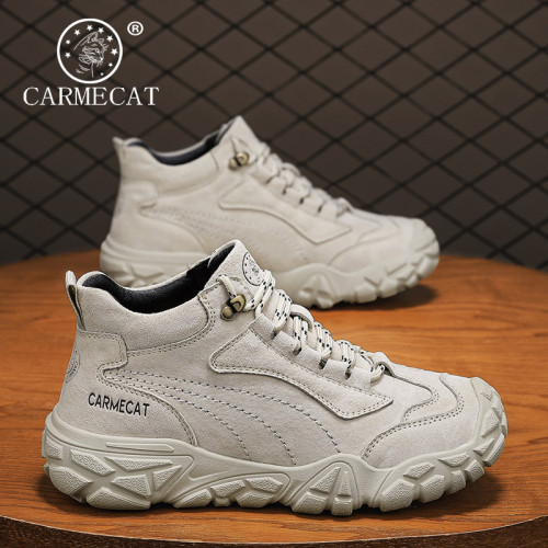 CARMECAT卡梅貓女鞋戶外登山鞋女運動徒步真皮加絨休閒短靴馬丁靴
