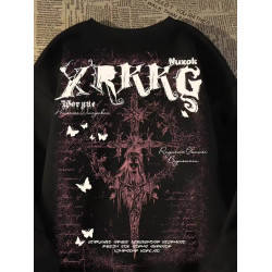 歐美潮牌十字架天使印花長袖T男春秋復古美式街頭hiphop暗黑上衣