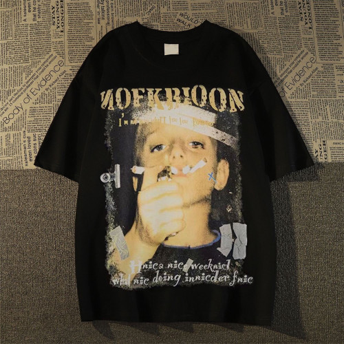 100%純棉歐美時尚炸街嘻哈人像印花男女情侶短袖t恤寬鬆oversize 100%純棉歐美時尚炸街嘻哈人像印花男女情侶短袖t恤寬鬆oversize