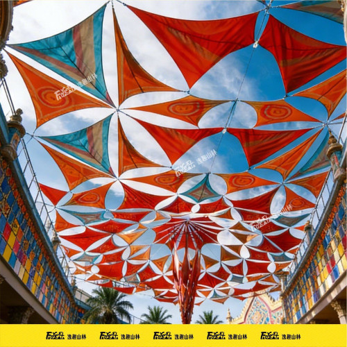 三角形天幕遮陽異形印花遮陽布牛津布戶外雨棚泳池庭院景區遮陽布