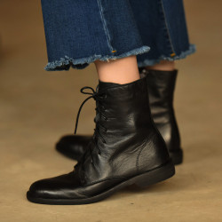 真皮舒適爆款復古短靴女秋冬季馬丁靴2025新款平底瘦瘦靴低跟女靴