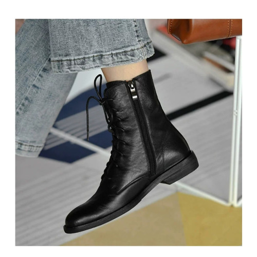 真皮舒適爆款復古短靴女秋冬季馬丁靴2025新款平底瘦瘦靴低跟女靴