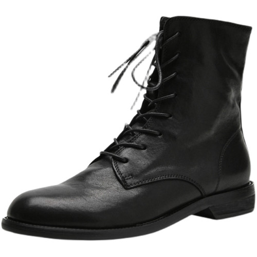 真皮舒適爆款復古短靴女秋冬季馬丁靴2025新款平底瘦瘦靴低跟女靴