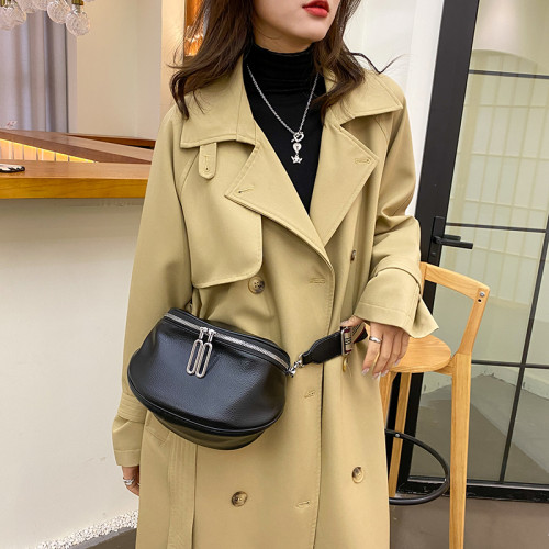 真皮包包2024新款時尚腰包女ins潮百搭斜後後背包女包休閒馬鞍包軟面