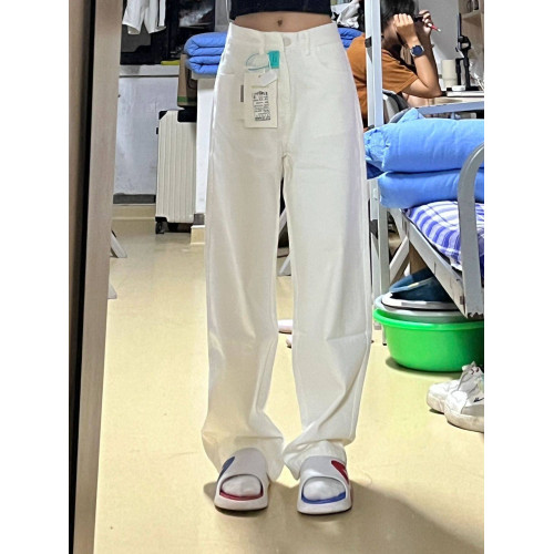 小個子白色休閒牛仔褲女2025年春夏新款高腰寬鬆顯瘦濶腿直筒長褲 小個子白色休閒牛仔褲女2025年春夏新款高腰寬鬆顯瘦濶腿直筒長褲