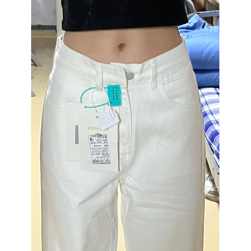 小個子白色休閒牛仔褲女2025年春夏新款高腰寬鬆顯瘦濶腿直筒長褲 小個子白色休閒牛仔褲女2025年春夏新款高腰寬鬆顯瘦濶腿直筒長褲
